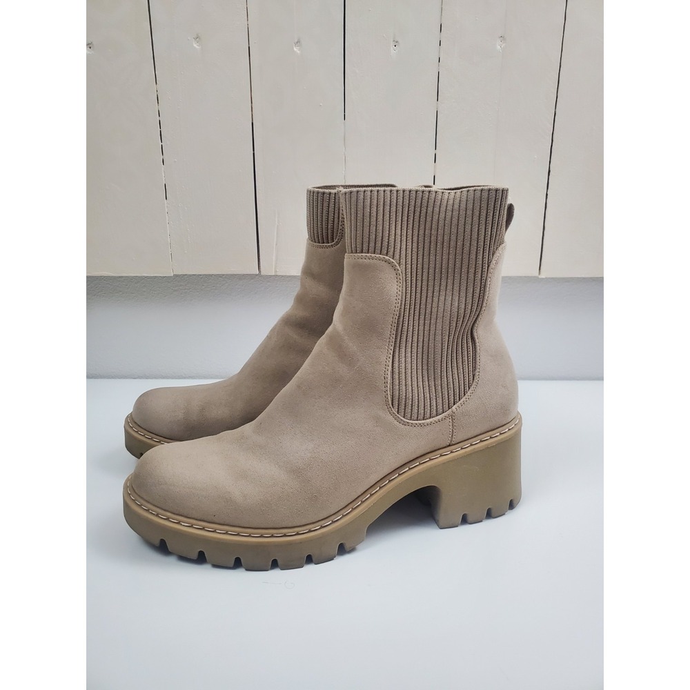an‎ Faux Suede Lug Sole Sock Ankle Boots Womens 9 Side Zip Chunky